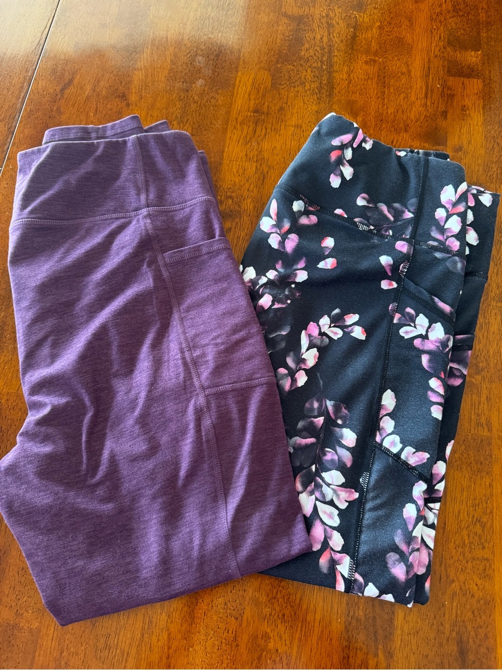 GAIAM Ladies Purple Legging + Black Legging with Pink Floral Print
